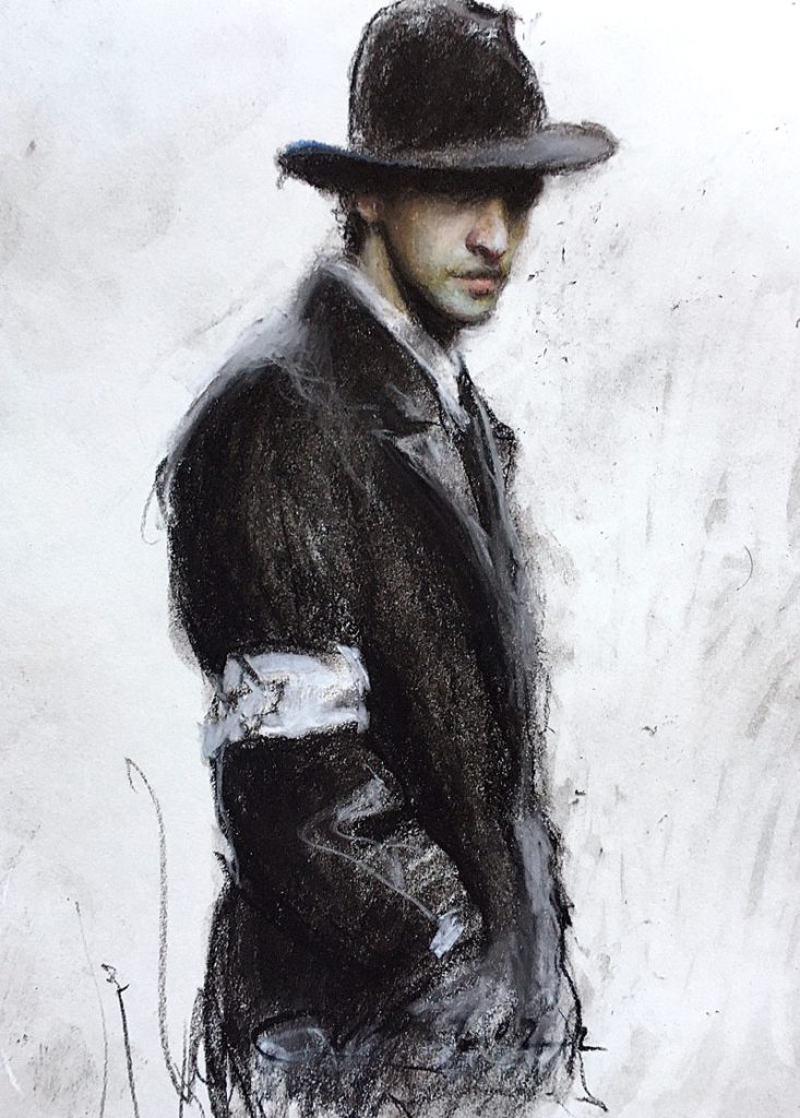 Szpilman No1 , 30x19cm, charcoal and soft pastel on paper