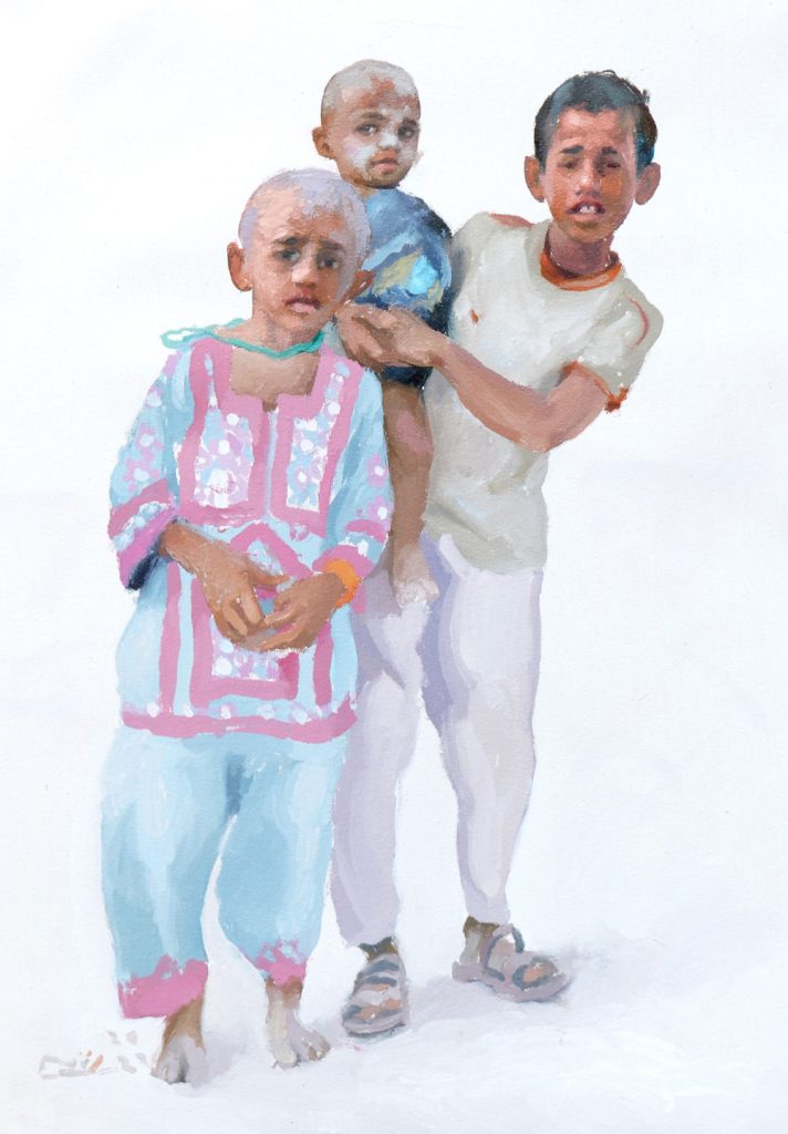 Sibling Maho and Ashu-Oil on cloth-30x45cm